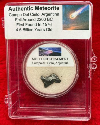 METEORITE, CAMPO del CIELO, SPACE ROCK in Acrylic Display Case